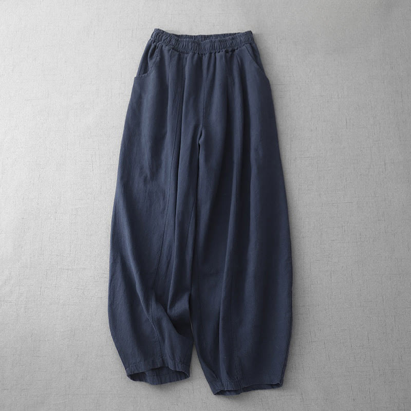 Pantalones harén de lino y algodón para mujer, de largo 7-8, informales, con bolsillos y estampado Buddha Stones