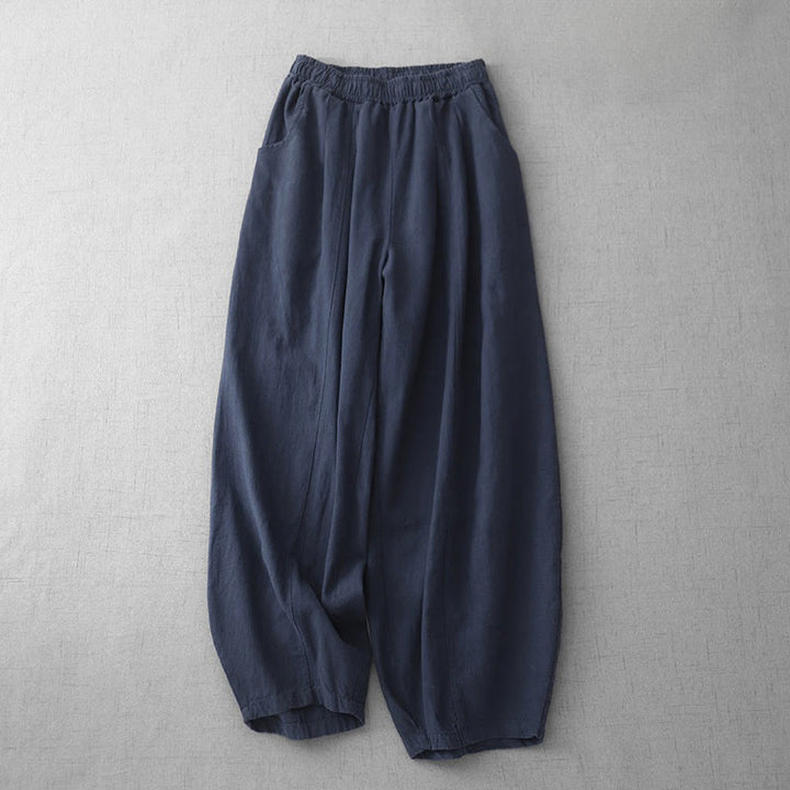 Pantalones harén de lino y algodón para mujer, de largo 7-8, informales, con bolsillos y estampado Buddha Stones
