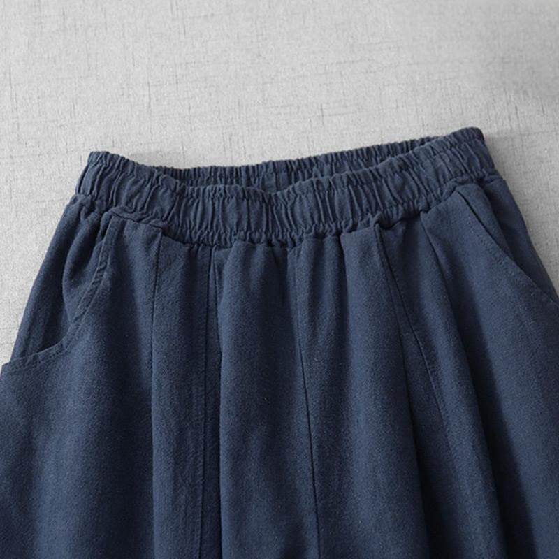 Pantalones harén de lino y algodón para mujer, de largo 7-8, informales, con bolsillos y estampado Buddha Stones