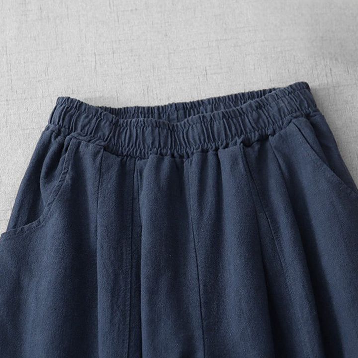 Pantalones harén de lino y algodón para mujer, de largo 7-8, informales, con bolsillos y estampado Buddha Stones