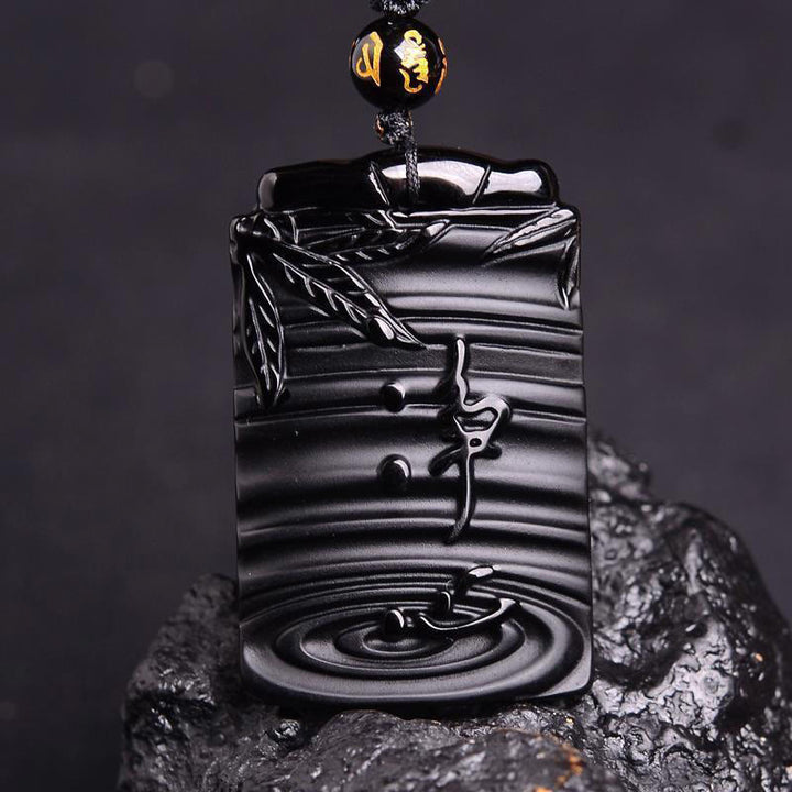 Colgante de collar con Buddha Stones y obsidiana negra natural de bambú