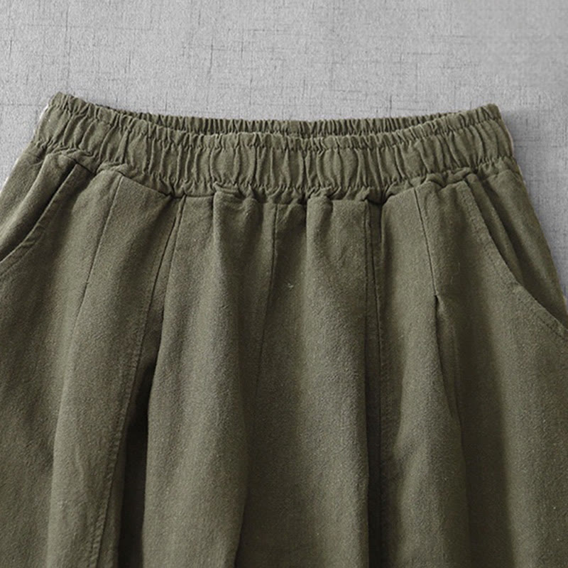 Pantalones harén de lino y algodón para mujer, de largo 7-8, informales, con bolsillos y estampado Buddha Stones