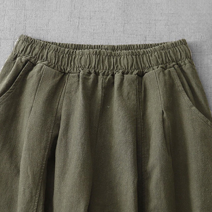 Pantalones harén de lino y algodón para mujer, de largo 7-8, informales, con bolsillos y estampado Buddha Stones
