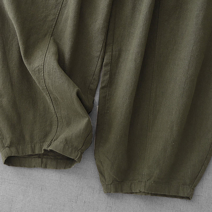Pantalones harén de lino y algodón para mujer, de largo 7-8, informales, con bolsillos y estampado Buddha Stones
