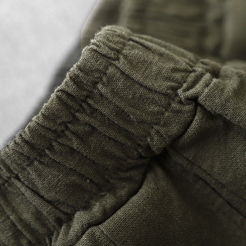 Pantalones harén de lino y algodón para mujer, de largo 7-8, informales, con bolsillos y estampado Buddha Stones