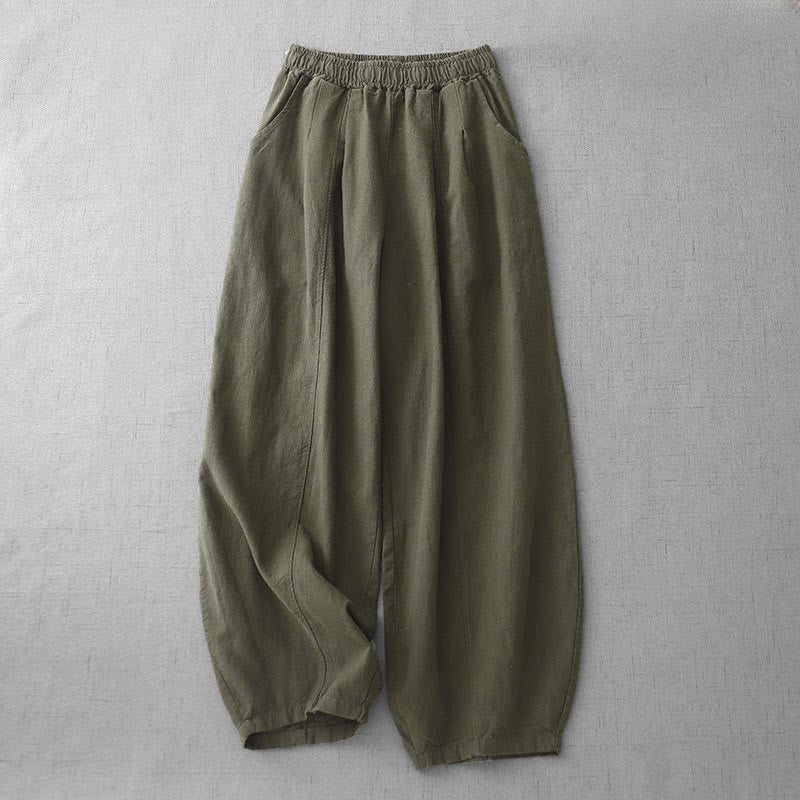 Pantalones harén de lino y algodón para mujer, de largo 7-8, informales, con bolsillos y estampado Buddha Stones
