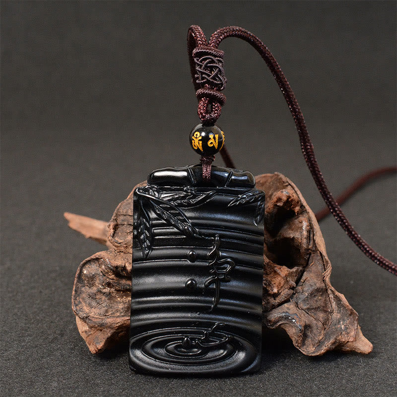 Colgante de collar con Buddha Stones y obsidiana negra natural de bambú