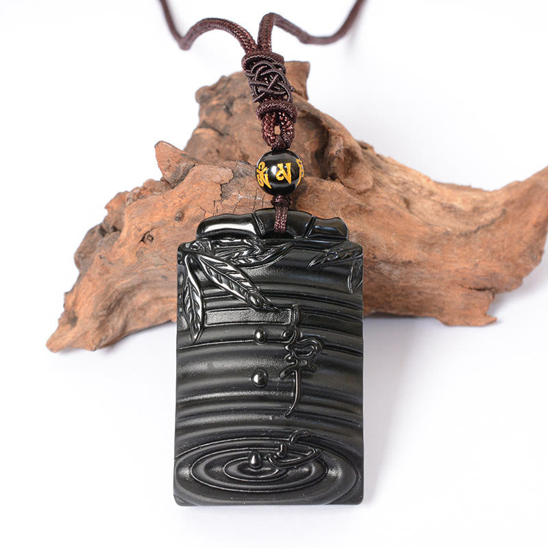Colgante de collar con Buddha Stones y obsidiana negra natural de bambú