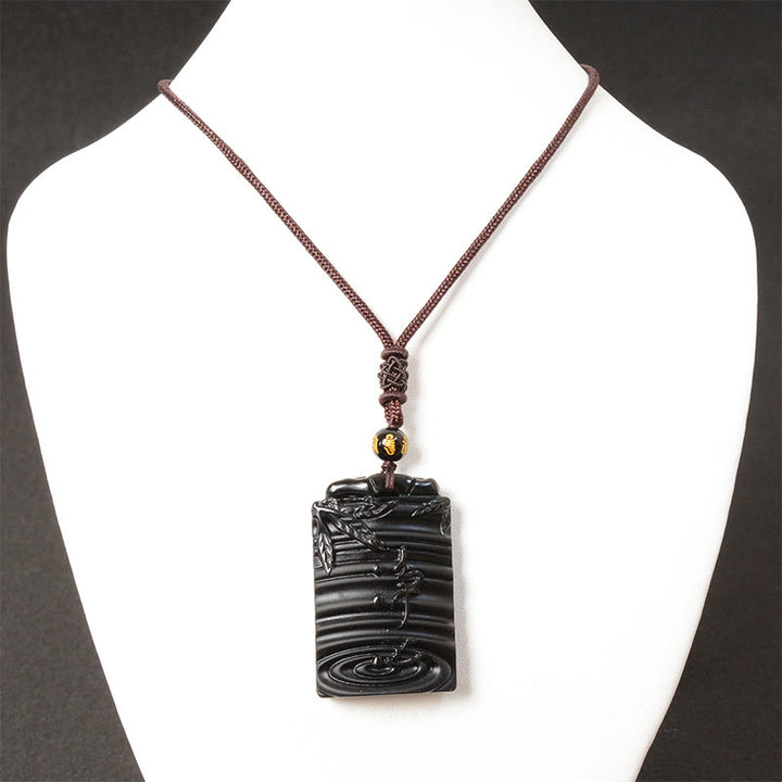 Colgante de collar con Buddha Stones y obsidiana negra natural de bambú
