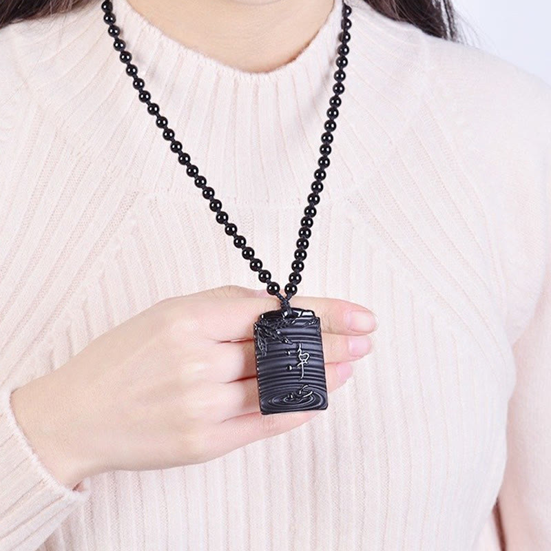 Colgante de collar con Buddha Stones y obsidiana negra natural de bambú