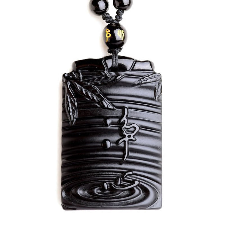 Colgante de collar con Buddha Stones y obsidiana negra natural de bambú