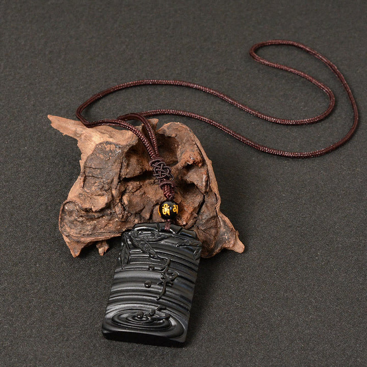 Colgante de collar con Buddha Stones y obsidiana negra natural de bambú