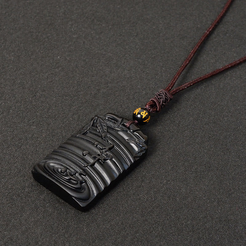Colgante de collar con Buddha Stones y obsidiana negra natural de bambú