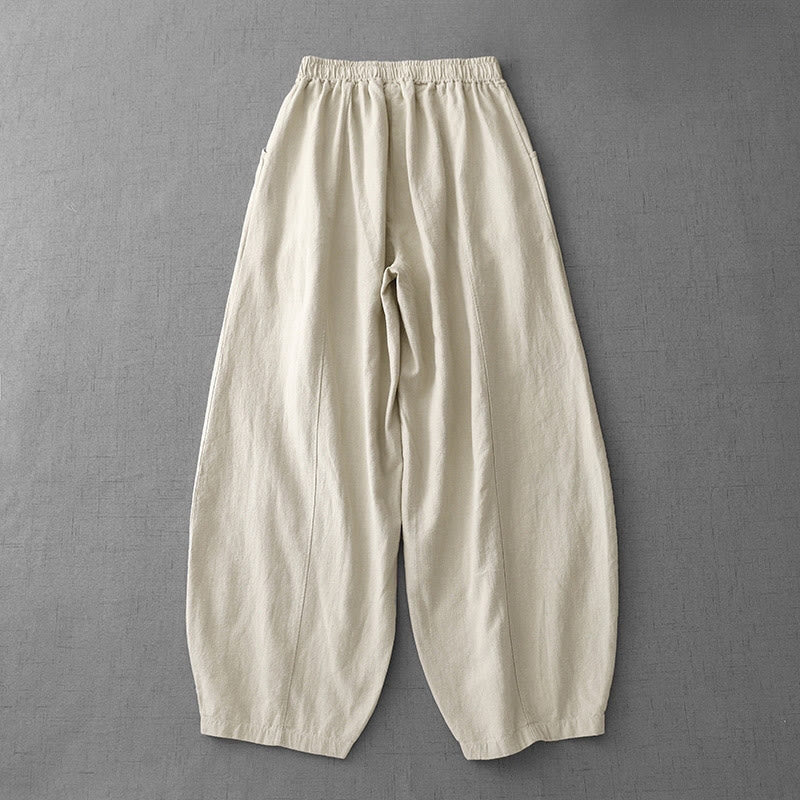 Pantalones harén de lino y algodón para mujer, de largo 7-8, informales, con bolsillos y estampado Buddha Stones