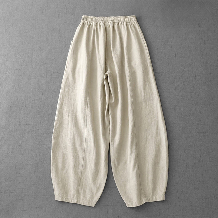 Pantalones harén de lino y algodón para mujer, de largo 7-8, informales, con bolsillos y estampado Buddha Stones
