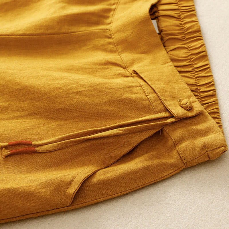 Pantalones anchos de lino y algodón para mujer, de talle alto, informales, con bolsillos y estampado de Buddha Stones - image 5
