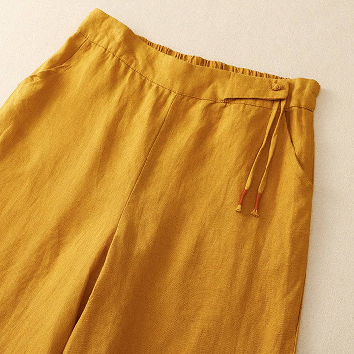 Pantalones anchos de lino y algodón para mujer, de talle alto, informales, con bolsillos y estampado de Buddha Stones - image 2