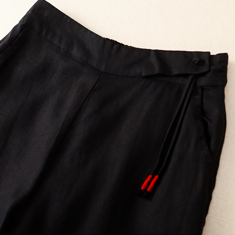 Pantalones anchos de lino y algodón para mujer, de talle alto, informales, con bolsillos y estampado de Buddha Stones - image 8