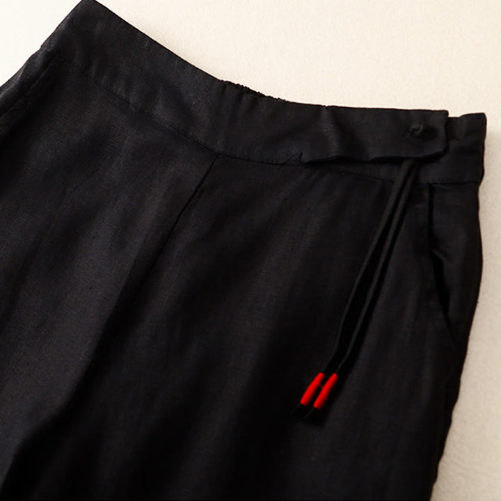 Pantalones anchos de lino y algodón para mujer, de talle alto, informales, con bolsillos y estampado de Buddha Stones - image 8