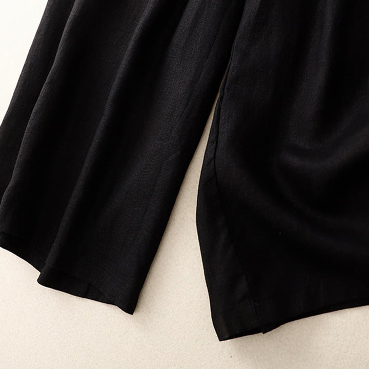 Pantalones anchos de lino y algodón para mujer, de talle alto, informales, con bolsillos y estampado de Buddha Stones - image 10