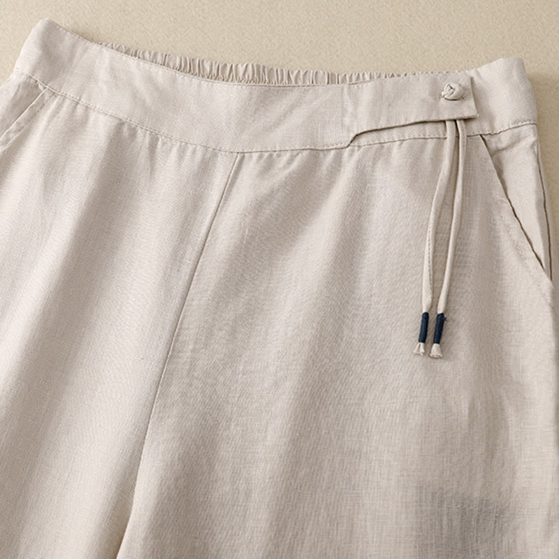 Pantalones anchos de lino y algodón para mujer, de talle alto, informales, con bolsillos y estampado de Buddha Stones - image 15