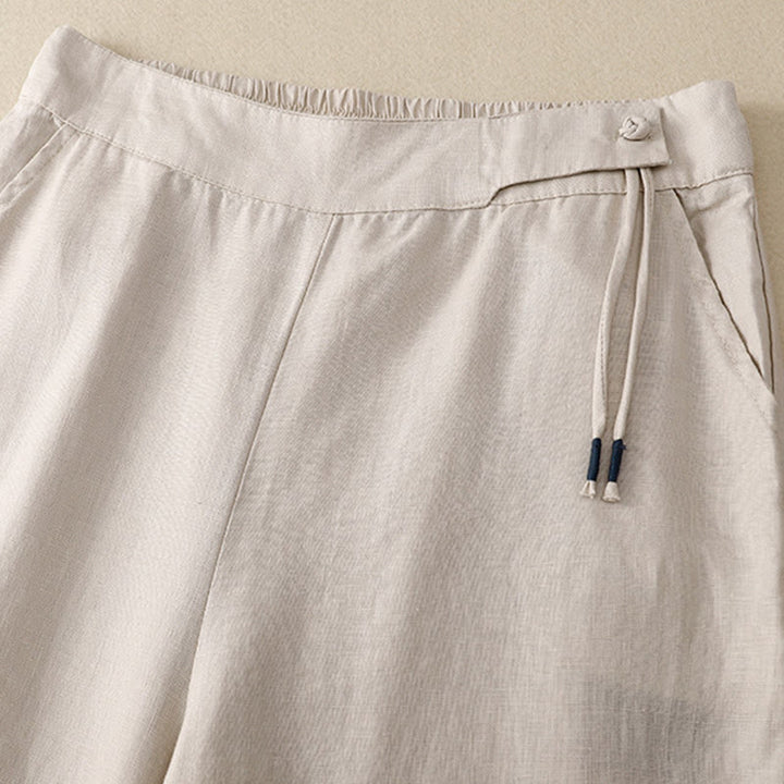 Pantalones anchos de lino y algodón para mujer, de talle alto, informales, con bolsillos y estampado de Buddha Stones - image 15