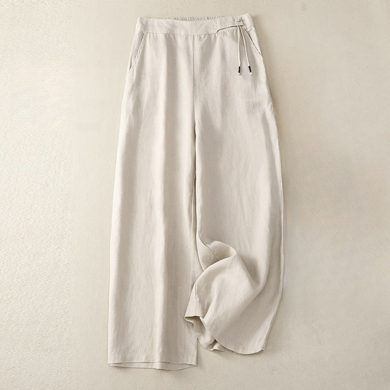 Pantalones anchos de lino y algodón para mujer, de talle alto, informales, con bolsillos y estampado de Buddha Stones - Lino - US12, UK/AU16, EU44 (3XL) - image 12