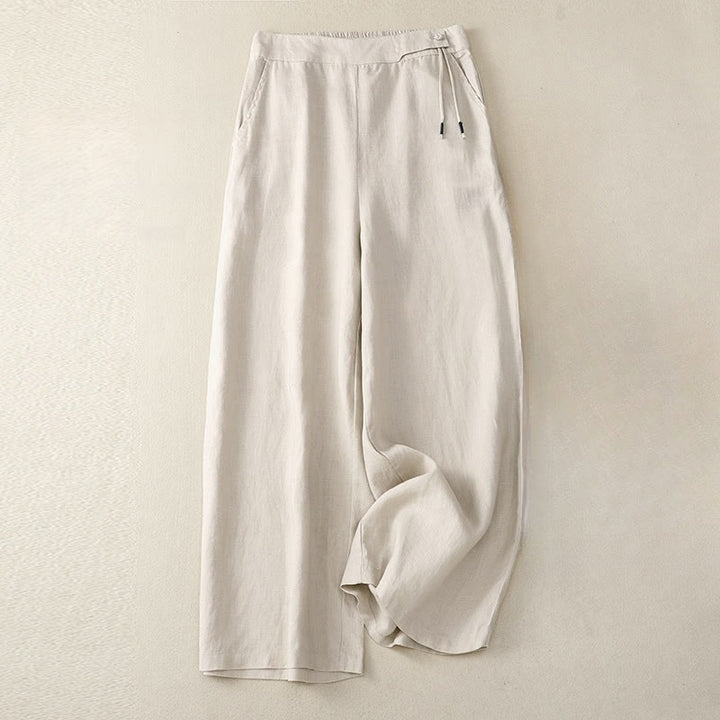 Pantalones anchos de lino y algodón para mujer, de talle alto, informales, con bolsillos y estampado de Buddha Stones - Lino - US12, UK/AU16, EU44 (3XL) - image 12