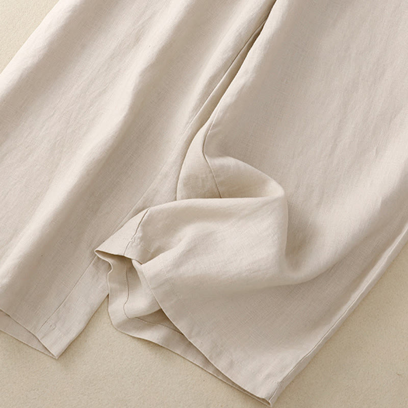 Pantalones anchos de lino y algodón para mujer, de talle alto, informales, con bolsillos y estampado de Buddha Stones - image 14