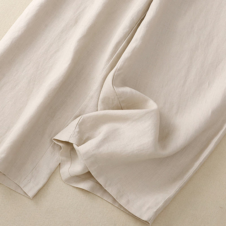 Pantalones anchos de lino y algodón para mujer, de talle alto, informales, con bolsillos y estampado de Buddha Stones - image 14