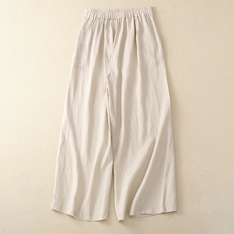 Pantalones anchos de lino y algodón para mujer, de talle alto, informales, con bolsillos y estampado de Buddha Stones - image 13