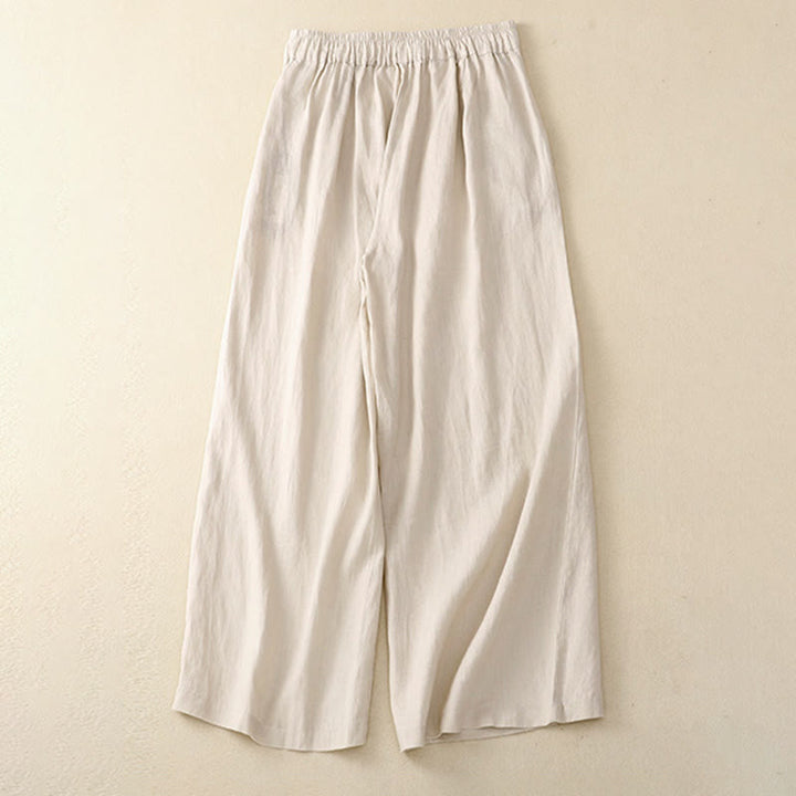 Pantalones anchos de lino y algodón para mujer, de talle alto, informales, con bolsillos y estampado de Buddha Stones - image 13