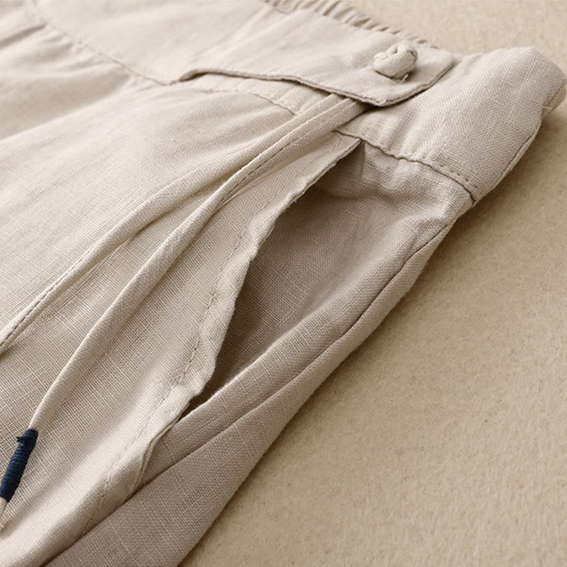 Pantalones anchos de lino y algodón para mujer, de talle alto, informales, con bolsillos y estampado de Buddha Stones - image 18