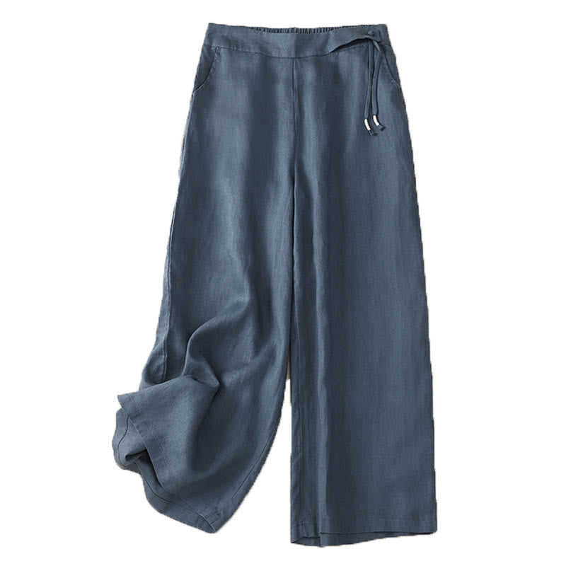 Pantalones anchos de lino y algodón para mujer, de talle alto, informales, con bolsillos y estampado de Buddha Stones - image 21