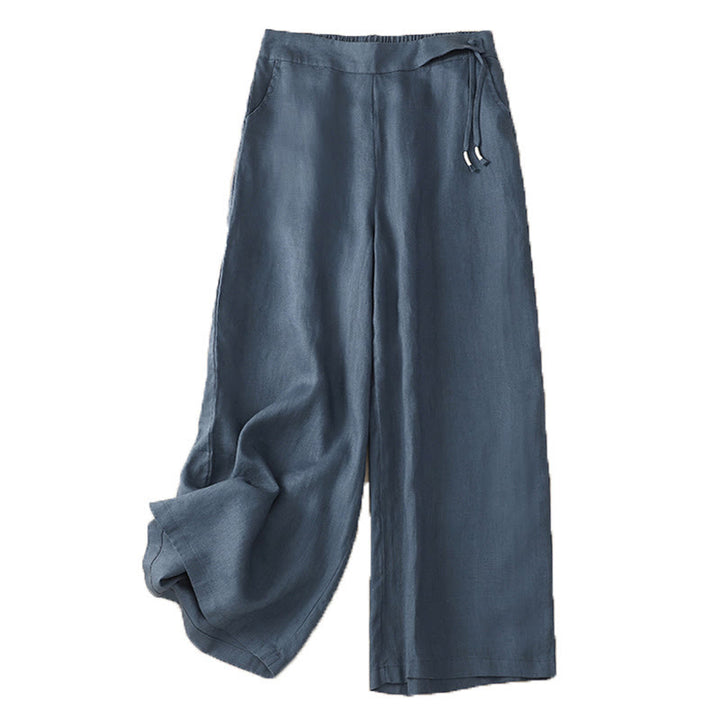 Pantalones anchos de lino y algodón para mujer, de talle alto, informales, con bolsillos y estampado de Buddha Stones - image 21