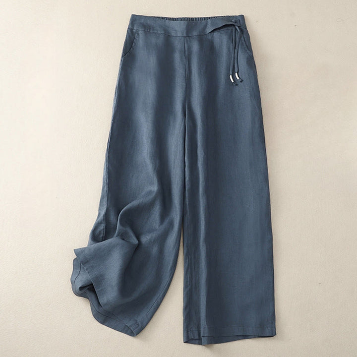 Pantalones anchos de lino y algodón para mujer, de talle alto, informales, con bolsillos y estampado de Buddha Stones - Azul acero - US12, UK/AU16, EU44 (3XL) - image 20