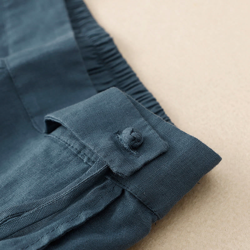 Pantalones anchos de lino y algodón para mujer, de talle alto, informales, con bolsillos y estampado de Buddha Stones - image 26
