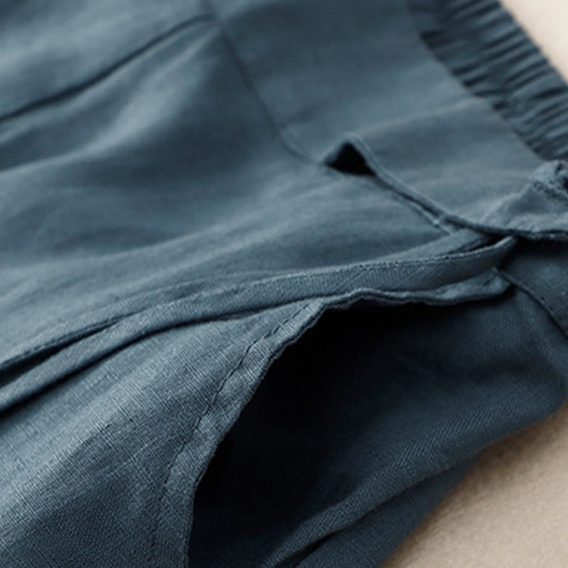 Pantalones anchos de lino y algodón para mujer, de talle alto, informales, con bolsillos y estampado de Buddha Stones - image 23