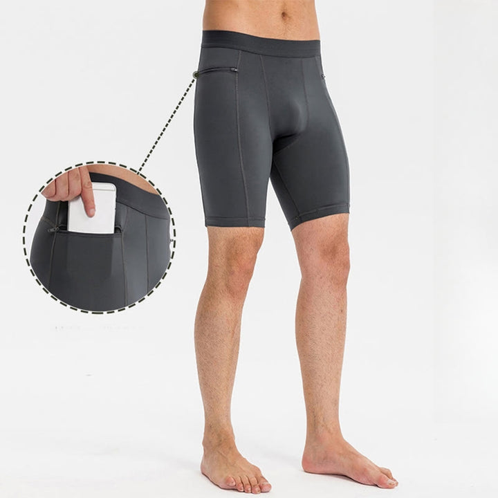 Pantalones cortos deportivos de secado rápido, ajustados y elásticos de Buddha Stones para hombre con bolsillos con cremallera