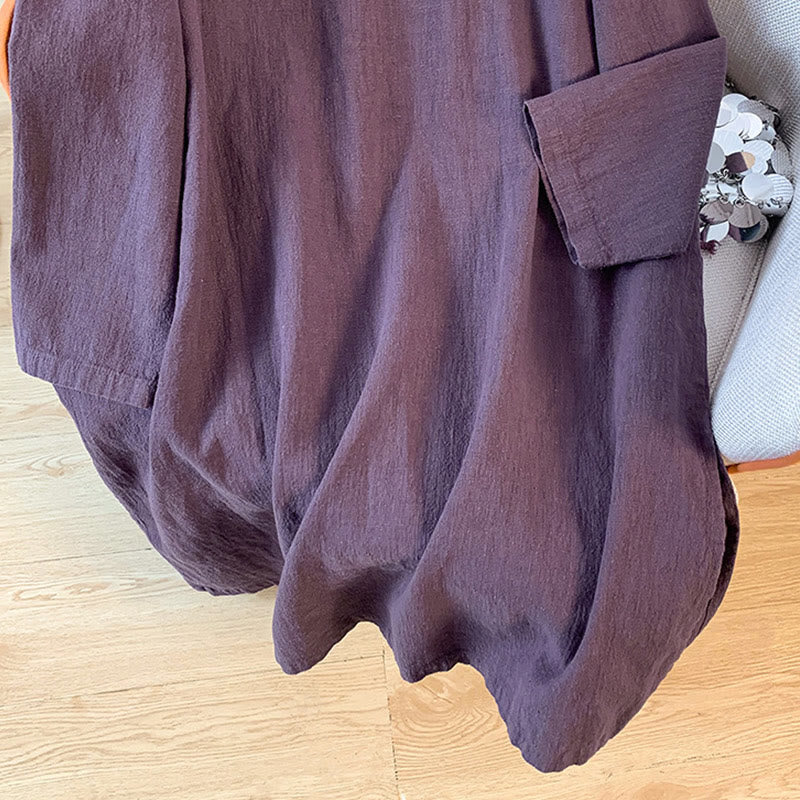 Camisa informal de lino y algodón de manga larga con cuello alto y botones de rana para mujer de Buddha Stones - image 8