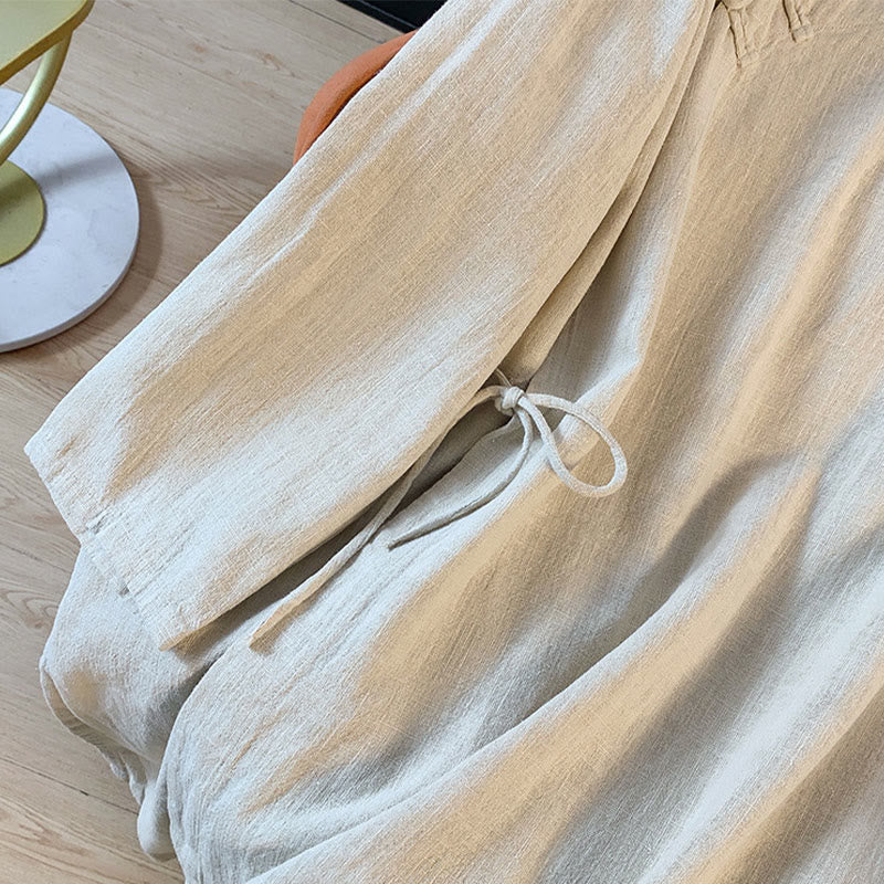 Camisa informal de lino y algodón de manga larga con cuello alto y botones de rana para mujer de Buddha Stones - image 15
