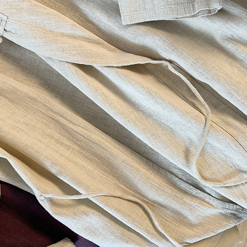 Camisa informal de lino y algodón de manga larga con cuello alto y botones de rana para mujer de Buddha Stones - image 16