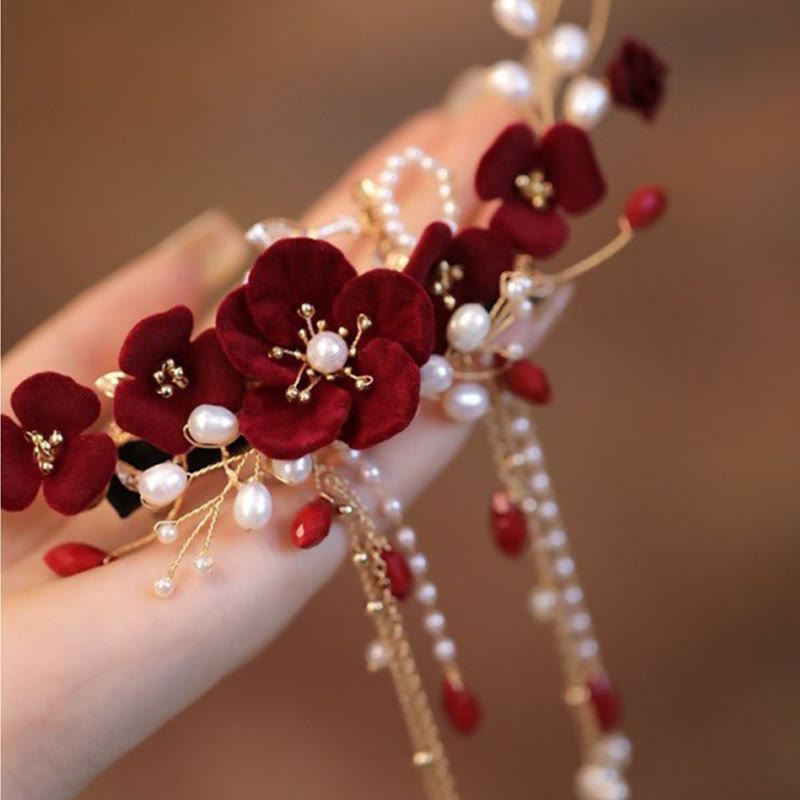 Pinza para el pelo con forma de rosa roja para novia, estilo oriental chino, con Buddha Stones