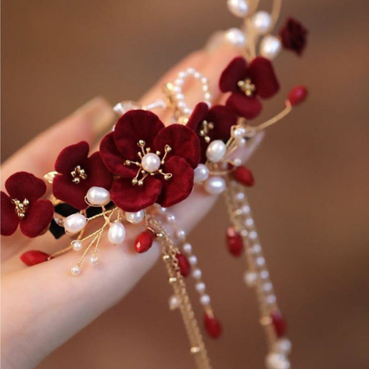 Pinza para el pelo con forma de rosa roja para novia, estilo oriental chino, con Buddha Stones