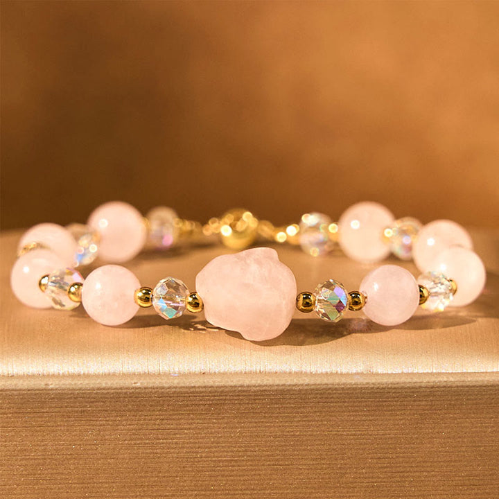Pulsera de cadena curativa con forma de conejo de cristal de cuarzo rosa y Buddha Stones