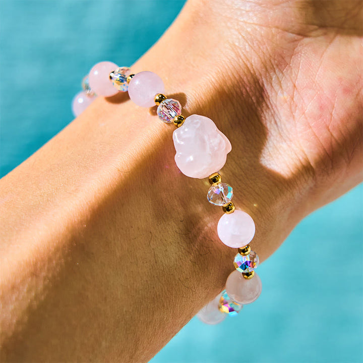 Pulsera de cadena curativa con forma de conejo de cristal de cuarzo rosa y Buddha Stones