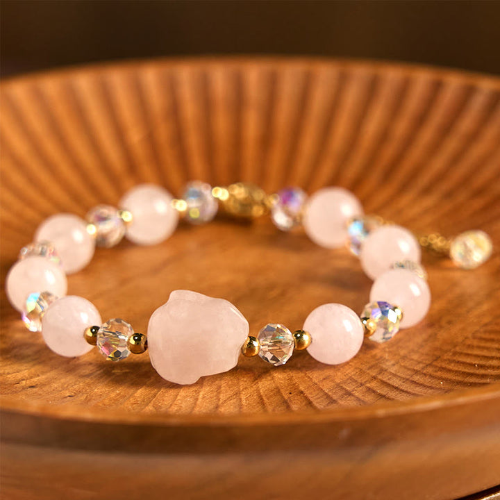 Pulsera de cadena curativa con forma de conejo de cristal de cuarzo rosa y Buddha Stones