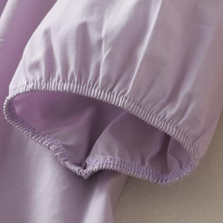 Camisa de lino y algodón de media manga con diseño de cuello con volantes y botones de rana para mujer con Buddha Stones