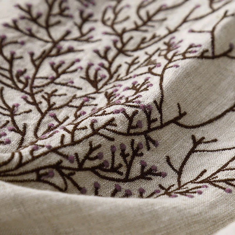 Camiseta de manga corta de algodón y lino con cuello redondo y diseño informal de árbol bordado con Buddha Stones y cordón ajustable para mujer. - image 9