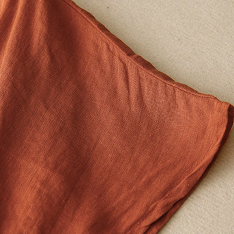 Camiseta de manga corta de algodón y lino con cuello redondo y diseño informal de árbol bordado con Buddha Stones y cordón ajustable para mujer. - image 24
